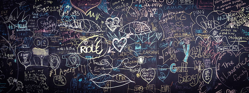 фон, черна дъска, креда, дъска, рисунка, рисунка, нарисуван, графити, ръка, сърце, любов, романтика, груб, текстура, Валентин, стена, HD тапет HD wallpaper