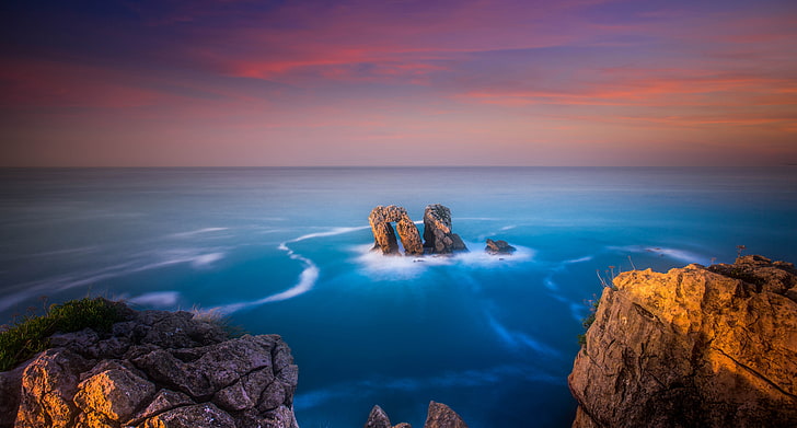 Rocks, Seascape, 5K, Horizon, Ocean, HD wallpaper