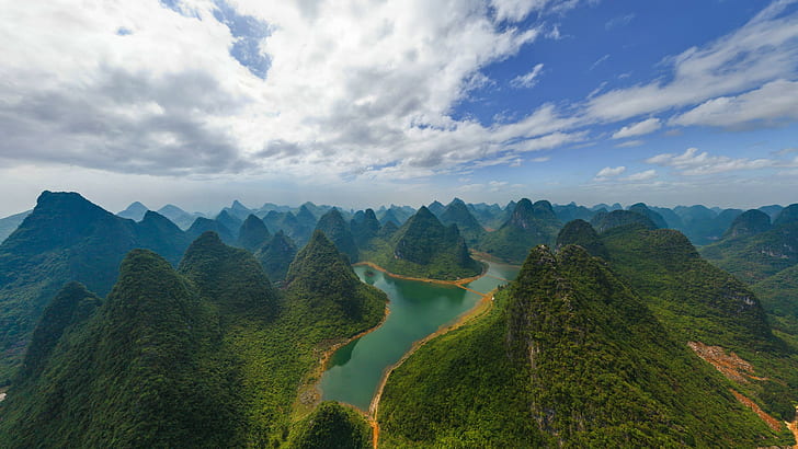 Guilin, paisaje, China, río, colinas, Fondo de pantalla HD