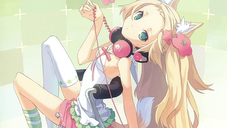 Anime Headphones HD, blond hair anime character illustration, cartoon/comic, anime, headphones, HD wallpaper