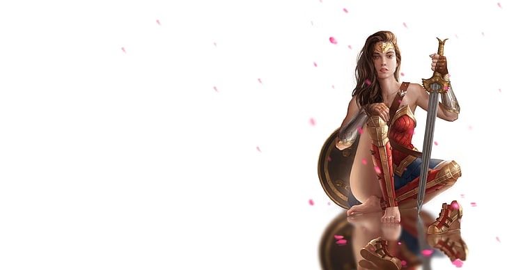 Wonder Woman digital tapet, Wonder Woman, superhjältar, krigare, svärd, sköld, kvinnor, brunett, serier, HD tapet