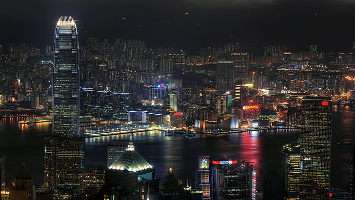 香港、中国、都市、都市景観、夜、 HDデスクトップの壁紙