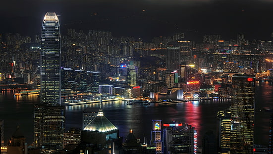 Hong Kong, Kina, stad, stadsbild, natt, HD tapet HD wallpaper