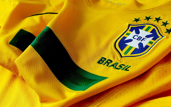 gul och grön CBF Brasil tröja, T-shirt, Brasilien, gul, Brasil, HD tapet