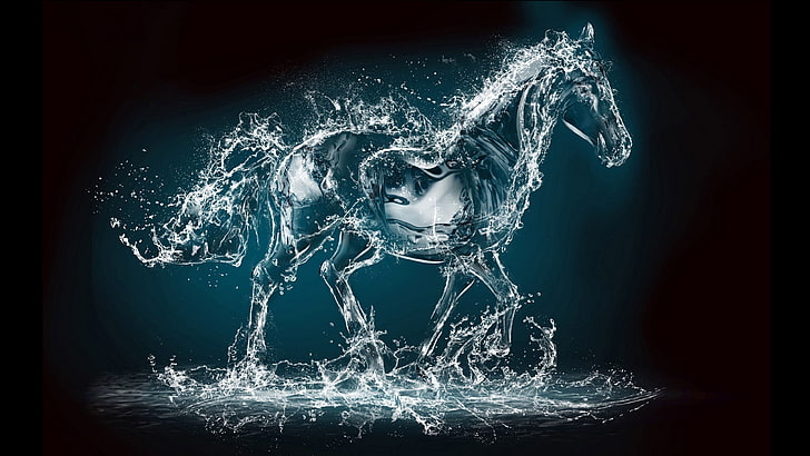 Horse In Running 3d Graphics Figure Horse Of Water Art Picture Hd Wallpaper For Desktop 3840×2160, HD wallpaper