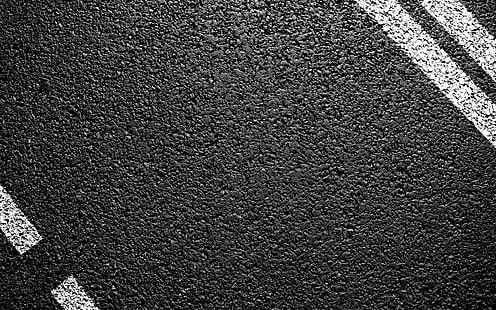 superficie del pavimento de hormigón gris, carretera, asfalto, macro, marcado, textura, fondo negro, rayas blancas, Fondo de pantalla HD HD wallpaper