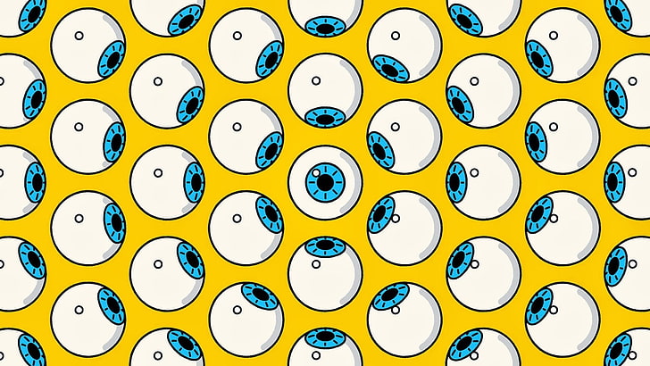 wallpaper bola mata, seni digital, latar belakang sederhana, latar belakang kuning, mata, mata biru, menggambar, Wallpaper HD
