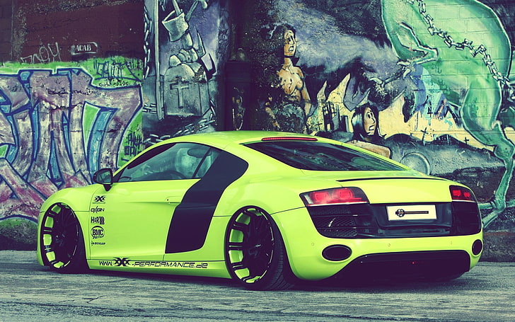 green coupe, car, Audi R8, HD wallpaper
