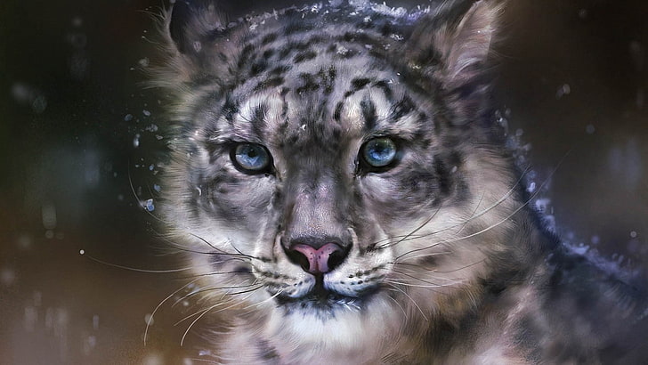 Schneeleoparden, Tiere, Kunstwerk, digitale Kunst, Leopard (Tier), HD-Hintergrundbild