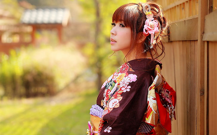 Gadis Jepang, Asia, pakaian kimono, Jepang, Gadis, Asia, Kimono, Pakaian, Wallpaper HD