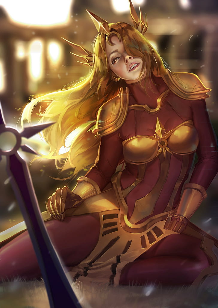 Leona, League of Legends, sword, HD wallpaper