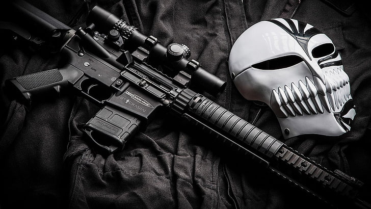 Armas, fusil de asalto, potro AR-15, arma de fuego, pistola, carabina M4, máscara, Fondo de pantalla HD