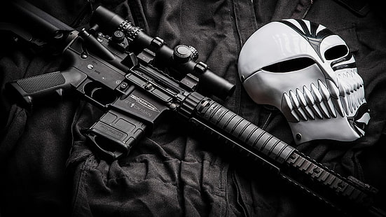 Оръжия, щурмова пушка, Colt AR-15, огнестрелно оръжие, пистолет, M4 карабина, маска, HD тапет HD wallpaper