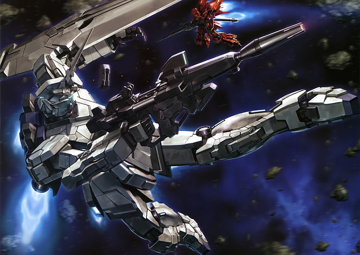 Ilustración de Gundam, Gundam, anime, mech, Mobile Suit Gundam Unicorn, RX-0 Unicorn Gundam, Sinanju, espacio, Fondo de pantalla HD