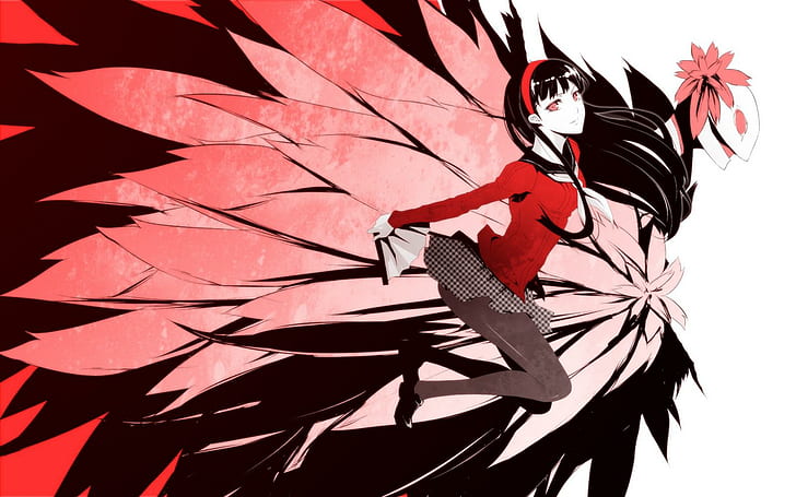 persona 4, red eyed woman anime character, nice, becgraund, cute, girl, HD wallpaper