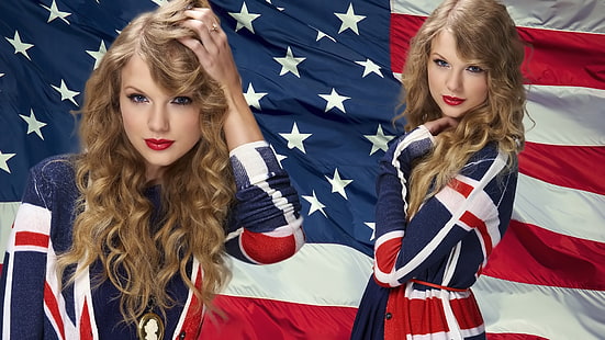 Тейлър Суифт, жени, американско знаме, блондинка, HD тапет HD wallpaper