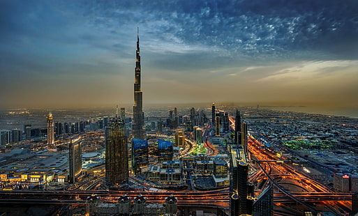 Birch Khalifa, Dubai, Emirados Árabes Unidos, Dubai, Emirados Árabes Unidos, Dubai, Emirados Árabes Unidos, Vidoeiro, Khalifa, com, torre, noite, ásia, arquitetura, crepúsculo, paisagem urbana, cena urbana, horizonte urbano, céu, HD papel de parede HD wallpaper