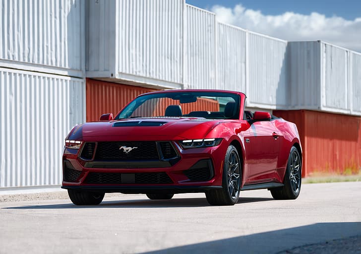 Mustang, Ford, red, front view, 2024, Ford Mustang GT Convertible, HD wallpaper