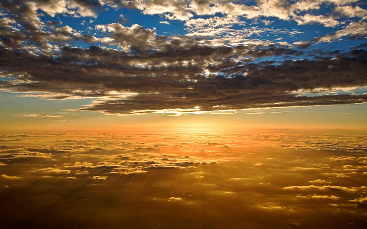 awan, sinar matahari, langit, horison, sinar matahari, alam, Wallpaper HD