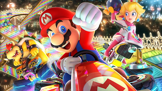 Mario, Mario Kart 8 Deluxe, Bowser, Princess Peach, Sfondo HD HD wallpaper