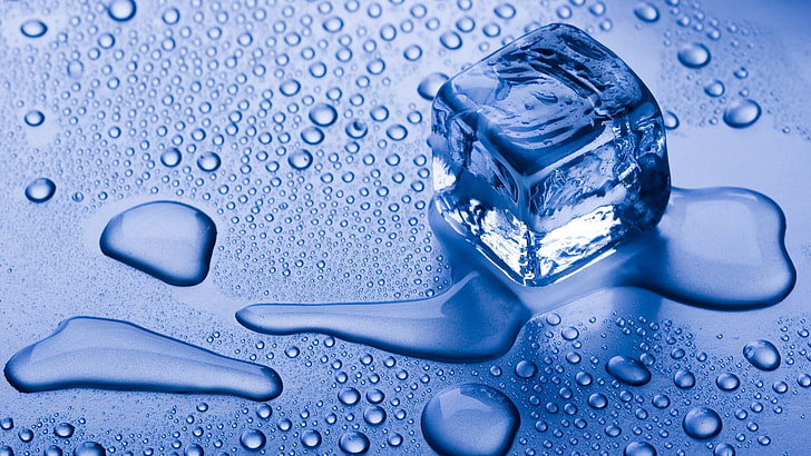 кубик льда, лед, капли воды, синий, кубики льда, мокрая, тающая, HD обои