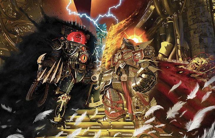 Horus Heresy, battle, Warhammer 40 000, Emperor of Mankind, Horus, artbook, traitor, primarch, HD wallpaper