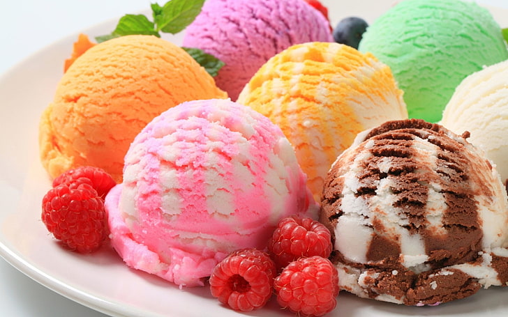 colheres de sorvete com sabor variado, comida, sorvete, HD papel de parede