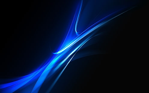 синя светлина дигитален тапет, дигитално изкуство, визуализация, син, черен фон, HD тапет HD wallpaper