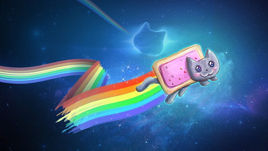 Nyan cat иллюстрация, Nyan Cat, мультфильм, видеоигры, HD обои HD wallpaper