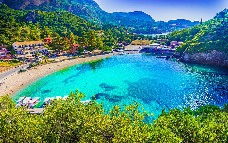 Grecja wyspa Korfu Paleokastritsa plaża morze jońskie Ultra Hd tapeta na tablety stacjonarne telefony komórkowe 3840 × 2400, Tapety HD