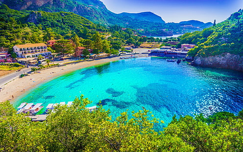 Grekland Korfuön Paleokastritsa Beach Joniska havet Ultra Hd Bakgrund för stationära surfplattor Mobiltelefoner 3840 × 2400, HD tapet HD wallpaper