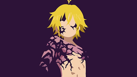 yellow haired anime character, Anime, The Seven Deadly Sins, Blonde, Meliodas (The Seven Deadly Sins), Minimalist, Tattoo, HD wallpaper HD wallpaper