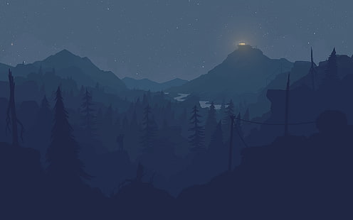 silhouette of mountain, Firewatch, video games, landscape, artwork, HD wallpaper HD wallpaper