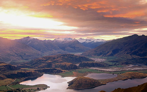 Jezioro Wanaka Mount Aspiring New Zeal, jezioro, zachód słońca, góry, chmury, przyroda i krajobrazy, Tapety HD HD wallpaper
