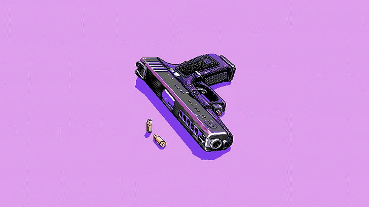 purple, gun, pixel art, cartridge, HD wallpaper