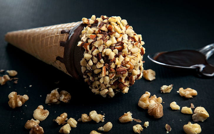 Almonds ice cream, peanut chocolate ice cream, photography, 1920x1200, chocolate, dessert, ice cream, almond, HD wallpaper