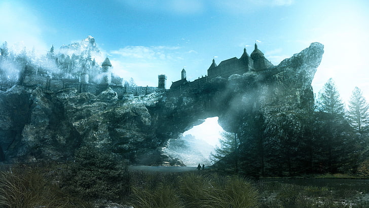 brown rock arch wallpaper, the city, rock, the game, year, Skyrim, TES, solitude, HD wallpaper