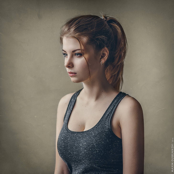 women's gray tank top, look, girl, face, model, beautiful, posing, Irina, Maxim Guselnikov, HD wallpaper