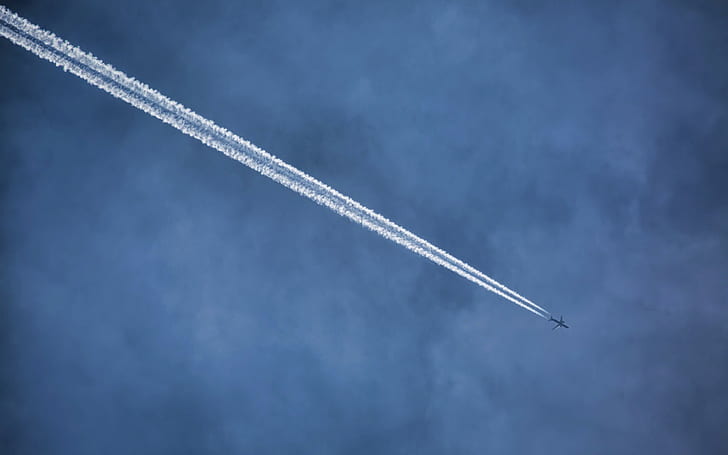 Niebo, samolot, dym, szlak odrzutowca, niebo, samolot, dym, Tapety HD