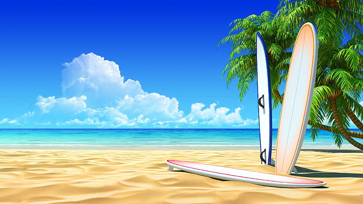 Tablas de surf, tablas de surf, playa, Fondo de pantalla HD