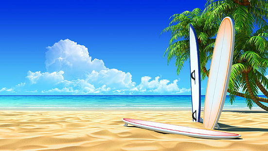 Tablas de surf, tablas de surf, playa, Fondo de pantalla HD HD wallpaper