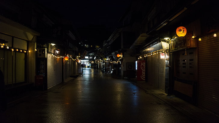 Itsukushima, Giappone, lampione, lanterna, notte, Asia, Sfondo HD