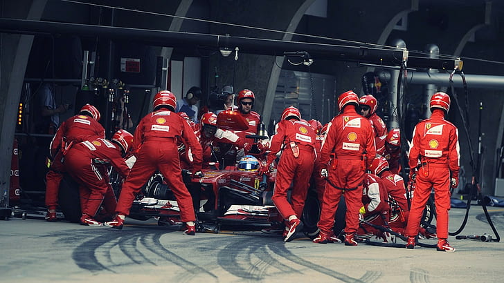 Ferrari, Fernando Alonso, Formule 1, Arrêt au stand, Fond d'écran HD