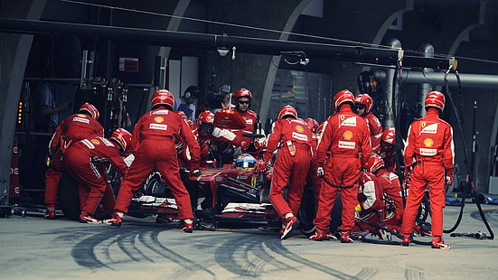 Ferrari, Fernando Alonso, Fórmula 1, parada en boxes, Fondo de pantalla HD HD wallpaper
