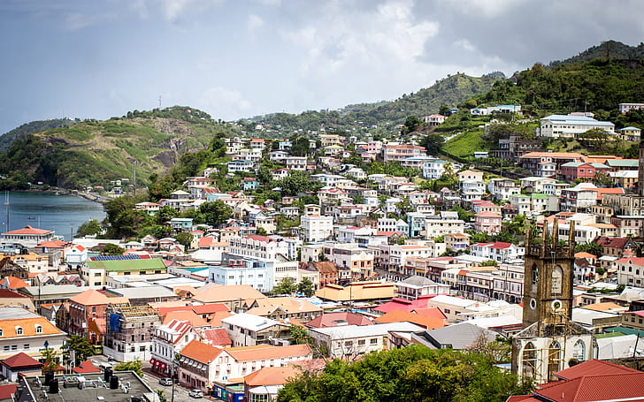 Гренадианско село, село, тропически, острови, HD тапет