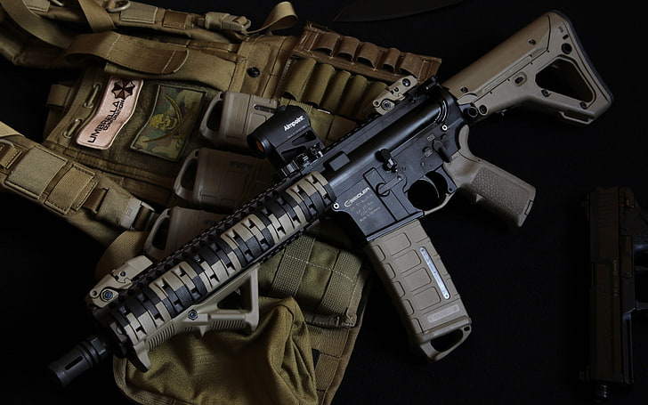 Daniel Defense MK18, коричнево-черная винтовка Scar-H, Война и армия, Пулемет, война, армия, HD обои