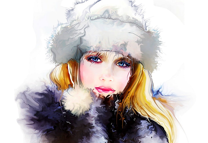 노란 머리 여성 애니메이션 캐릭터 일러스트, 겨울, 소녀, 얼굴, 여자, 그림, 아름다운, 입술, 사람, HD 배경 화면