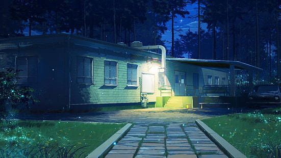 иллюстрация зеленого дома, ArseniXC, Вечное лето, аниме, HD обои HD wallpaper