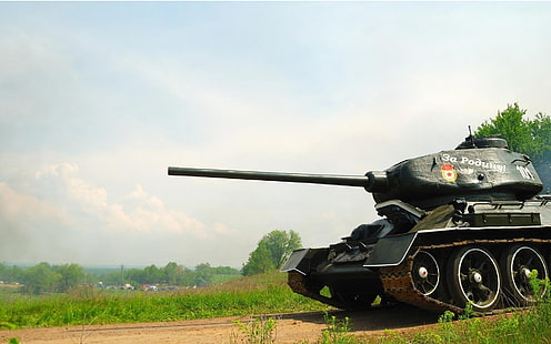 черный боевой танк, танк Т-34, Т-34-85, советский танк, танк Победа, За Родину!, HD обои HD wallpaper