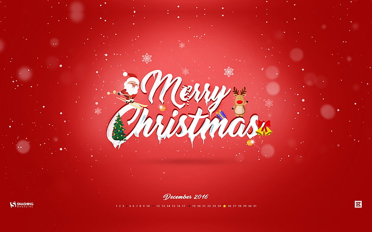Christmas Season Of Joy-December 2016 Calendar Wal.., red background with merry Christmas text overlay, HD wallpaper